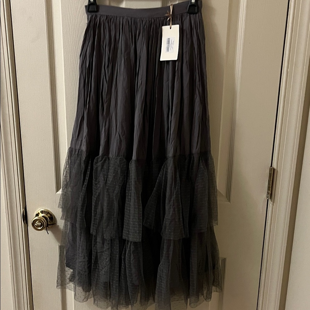 Joyfolie Charcoal Layered Tulle Maxi Skirt